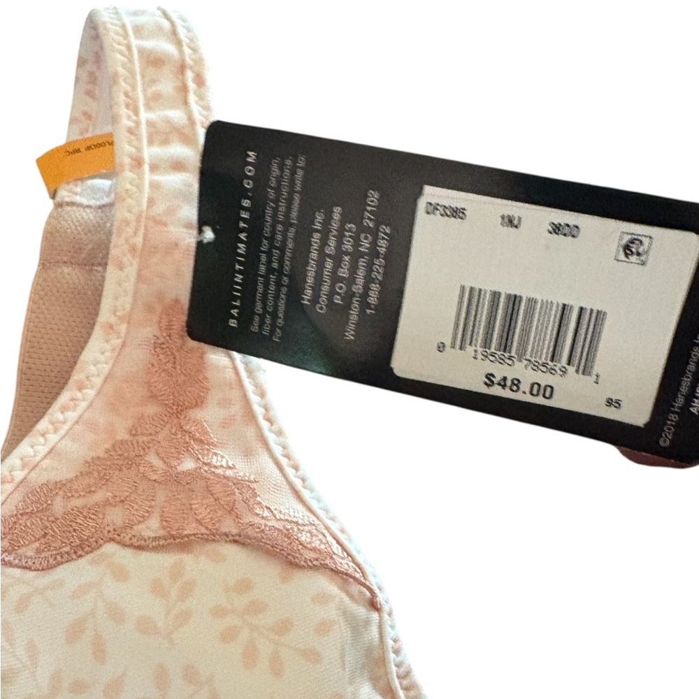 Bali-NWT 38DD minimizer bra. Pretty white/pink, underwire, comfort straps. New! - Picture 6 of 10